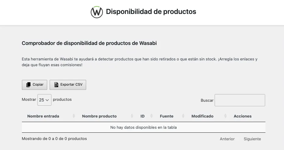 Disponibilidad de productos en wasabi theme