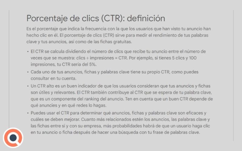 definición de Google de qué es el CTR